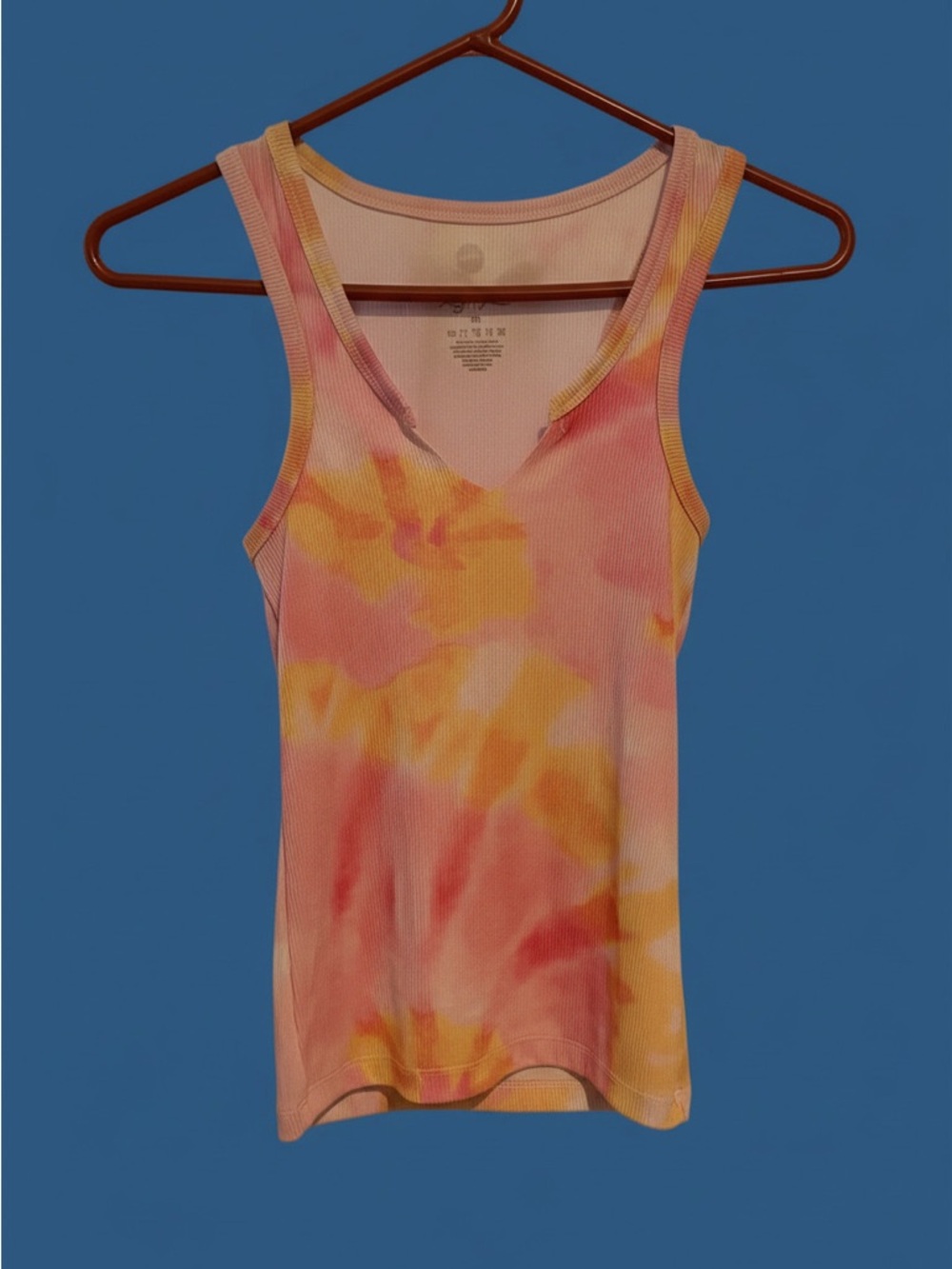 Tie-Dye Ribbed V-Neck Tank Top - Pink & Yellow